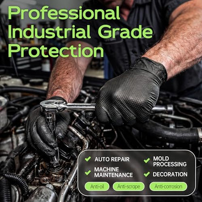 HEAVY DUTY 8 Mil Black Nitrile Gloves Disposable Latex Free Raised Diamond Textured Industrial Mechanic Gloves 1000PCs - size: X-Large