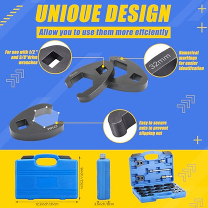 24 Pcs Drive Crows Foot Wrench Set 1/2" and 3/8" Drive Flare Nut Wrench Set with 3 Extension Bars Metric 8-32mm 6 Point Crow Foot Wrenches Kit for Brake Line, Fuel Line and Auto Repair