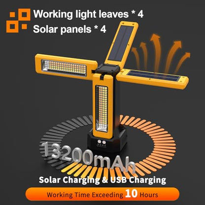 13200mAh Rechargeable Solar Work Light with Folding Stand and Carrying Bag, AODOO 8000 Lumen Stepless Dimmable , White/Warm/Nature White/RED(SOS) with Detachable Tripod (Orange(Tripod with Pulley)) - color: Orange(Tripod with pulley)