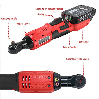 MANUSAGE 3/8"(10mm) 20V Cordless Electric Ratchet Wrench, 44.25 Ft-lbs, 380RPM, with 2 x 2.0A Rechargeable Lithium Ion Batteries, Charger and 20V Lithium-Ion LED Work Light