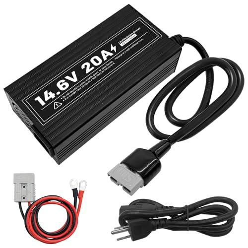 14.6V 20A LiFePO4 Battery Charger, AC-DC 3-Stage Smart Charger for 12V Lithium Iron Phosphate Batteries - BMS Activation, Multiple Protections, LED Indicator (RV/Boat/Deep Cycle) - color: black out