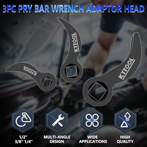 3 Pcs Pry Bar Wrench Adaptor Head Set, Crowbar Adapter Head Tool, Half Shaft Removal Car Repairing Tools 1/2" 3/8" 1/4" D (Square) Profile - color: 3pc