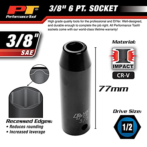 Performance Tool M839 1/2 Drive Impact Socket, 3/8 - size: 3/8", style: Deep Wall Impact