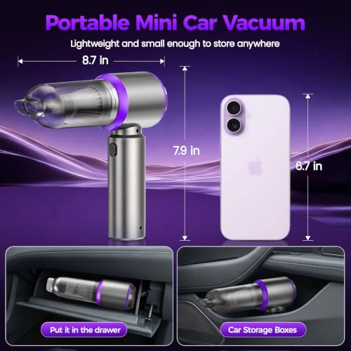 Cordless Mini Hand Car Vacuum Rechargeable, Hand Held Portable Vacuum , 21000PA High Power Small Vacuum Cleaner, Compressed Air Duster & Air Blower & Aspiradora Para Carro for Car, Home, Office, Pet