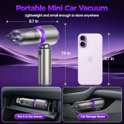 Cordless Mini Hand Car Vacuum Rechargeable, Hand Held Portable Vacuum , 21000PA High Power Small Vacuum Cleaner, Compressed Air Duster & Air Blower & Aspiradora Para Carro for Car, Home, Office, Pet