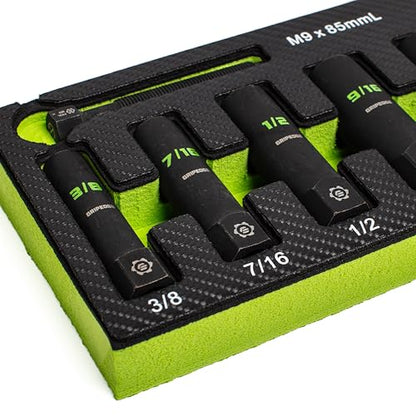 GRIPEDGE Tools | 7-PC – 3/8'' Drive Deep SAE RPT Socket Extractor Set | Sizes 3/8'' – 3/4'' | Removes Broken Studs, Stripped Bolts and Lug Nuts | Includes Premium EVA Foam Storage|