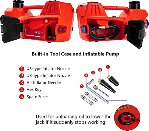 Electric Hydraulic Car Jack - Upgraded 4 in 1 Floor Jack Lift Kit 5 Ton Vehicle Trailer Truck Trolley Jack Stand Tire Change and Emergency Tyre Repair,Red Jack Only - color: Red Jack Only