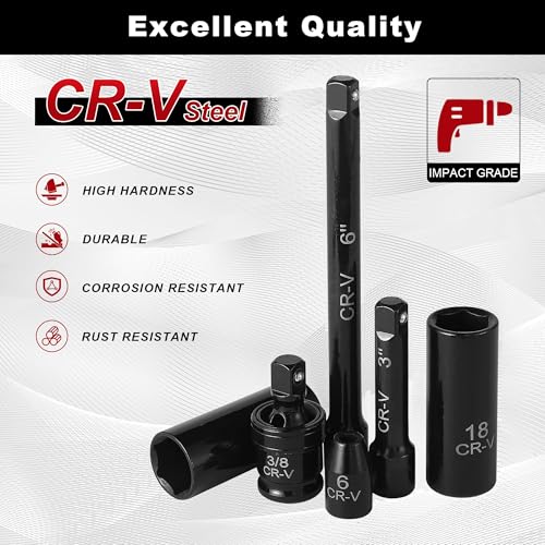 Aloanes 3/8" Drive Impact Socket Set, 64-Piece Deep & Shallow SAE (5/16"-1") & Metric (6mm-24mm) Sockets, 72-Tooth Ratchet Wrench, Universal Joint&Power Drill Adapter&Extension Bars - size: 3/8" 64 PCS SAE & Metric