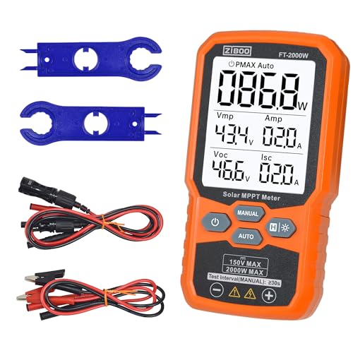 ZIBOO FT-2000W Solar Panel Tester MPPT Meter - 2000W Max Power, 150V/35A PV Module Tester for Voc/Isc, Open Circuit Voltage & Short Circuit Current, with Backlight & Data Hold - color: FT-2000W