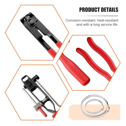Car CV Joint Boot Clamp Pliers Kit, Carbon Steel Vehicle Joint Ear Clamp Banding Tool with Adjustable CV Boot Band Clamps, Automotive Repair Tool, Universal for SUV Automobile Truck (Red)