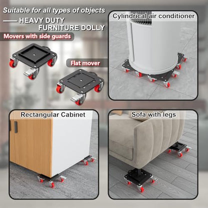 MYUEA Furniture Dolly 5 Wheels Heavy Duty with Removable Side Guards,3307 Lbs Capacity,360° Rotating Wheels & Tail Brake,Furniture Movers Lifter Tool with Wheels for Appliances,Sofas,Beds,Pianos - color: Red, size: 1.57 in wheels