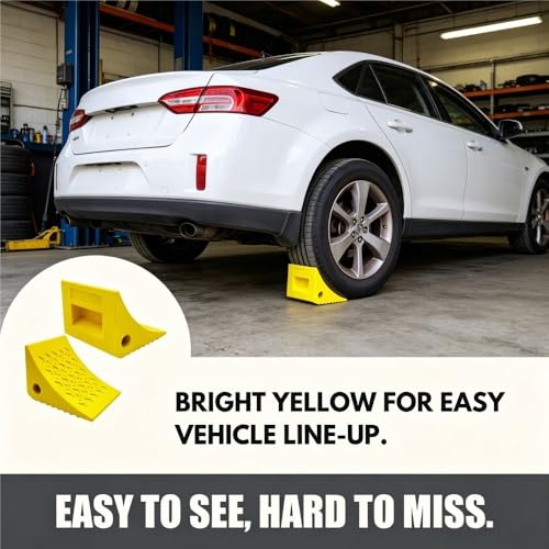 Heavy Duty Rubber Wheel Chocks (2 Pack) - Non-Slip Solid Tire Stoppers for Boat Trailer, RV, Truck, Camper - Yellow, Pre-Drilled Hole & Grab Handle(Yellow) - color: Yellow