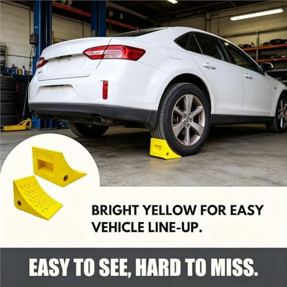 Heavy Duty Rubber Wheel Chocks (2 Pack) - Non-Slip Solid Tire Stoppers for Boat Trailer, RV, Truck, Camper - Yellow, Pre-Drilled Hole & Grab Handle(Yellow) - color: Yellow