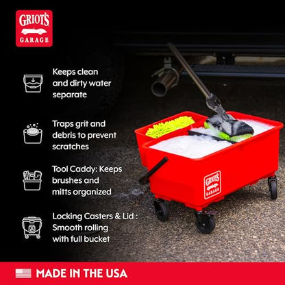 Griot's Garage Ultimate Wash Bucket II for Vehicle Cleaning, Detailing, Car Washing with Built-in Measuring Cups and Removable Divider, Includes Bucket, Casters, Caddy, and Lid, 6 Gallon