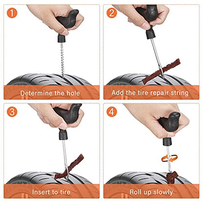 Frienda 32 Pieces Tire Repair Kit with Plug Kit T Handle Tire Repair Tools to Fix Punctures and Plug Flats for Truck, Rv, SUV, ATV, Motorcycle, Car, Tractor, Trailer