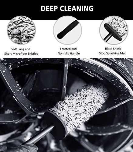 YeewayVeh 4PCS Car Wheel Cleaning Kit, 360° Bendable Wheel Brush with Premium Boar Hair Detailing Brush | Microfiber Scratch-Free Wheel and Tire Brush Kit for Cleaning Wheels,Tires - color: Green/White, size: 4-Pack