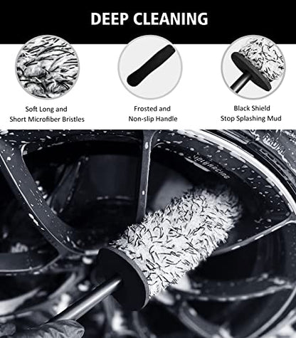 YeewayVeh 4PCS Car Wheel Cleaning Kit, 360° Bendable Wheel Brush with Premium Boar Hair Detailing Brush | Microfiber Scratch-Free Wheel and Tire Brush Kit for Cleaning Wheels,Tires - color: Green/White, size: 4-Pack