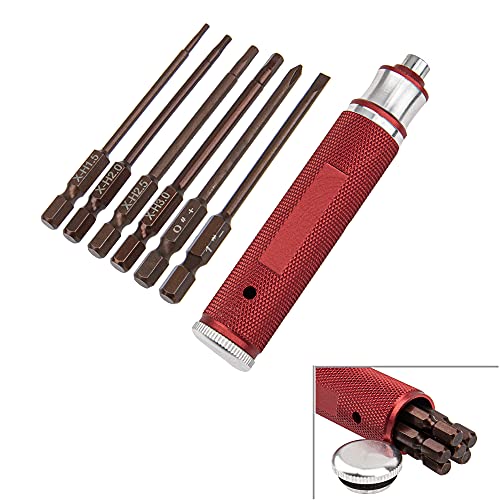 6 in 1 Hexagonal Screwdrivers 1.5 2.0 2.5 3.0mm 0#+ 1#- Hex Key Screw Driver Repair Tool for RC Drone Car (Red) - color: Red