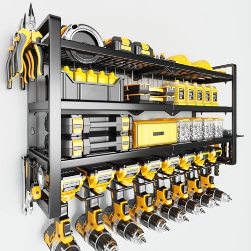 Hipidian Power Tool Organizer Wall Mount - Storage Rack with 4 Drill Holders for Drills Cordless Tools. Heavy Duty Iron Garage Tool Organizer Storage for Workshop Shed (8 Slots 4 Layers) - size: 8 Slots 4 Layers
