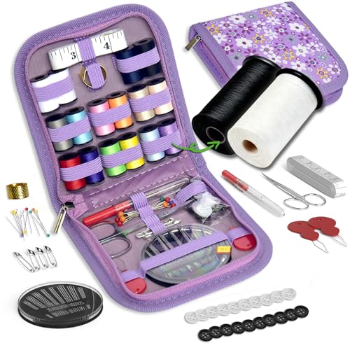 Sewing Kit Gifts for Grandma, Mom, Friend, Traveler, Adults, Beginner, Emergency,Sewing Supplies Accessories with Scissors,Sewing Needles Thimble, Thread,Tape Measure etc(Wildflower Purple, S) - color: Wildflower purple, size: 1 Pack