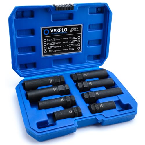 VEXPLO Spline Lug Nut Socket Set 8 Piece SAE & Metric Locking Lug Nut Key | Easy Removing Aftermarket & Factory Splined Lug Nut, Spline Socket Set for DIY Car Maintenance & Auto Repair Shops Daily Use - color: Carbon, size: Eight Piece Spline Key
