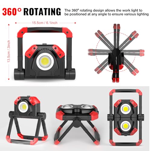 Adelante Rechargeable Work Lights 2 Pack, 2500LM, Magnetic Base, 360° Stand | 6500K, 5 modes, 4000mAh battery, up to 12 hr runtime, 4-hr USB-C charge, USB-A output, IPX4 water resistance for repairs