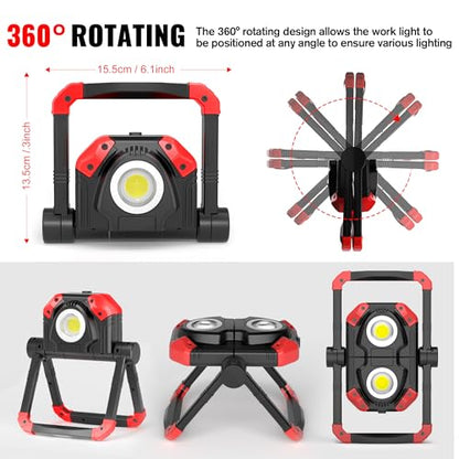 Adelante Rechargeable Work Lights 2 Pack, 2500LM, Magnetic Base, 360° Stand | 6500K, 5 modes, 4000mAh battery, up to 12 hr runtime, 4-hr USB-C charge, USB-A output, IPX4 water resistance for repairs