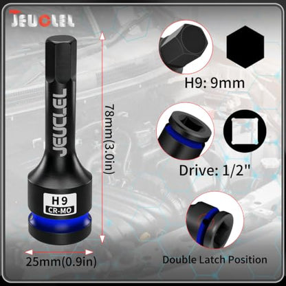 9mm Hex Impact Bit Socket, H9 1/2" Drive Allen Socket, Cr-Mo Steel | 3-Inch, Lengthen Hex Screwdriver Adapter for Electric Ratchet Wrenches Fastening Screws, Socket Wrench, Head Drill - size: 1PC | H9 9MM