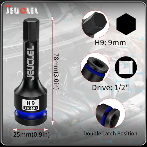 9mm Hex Impact Bit Socket, H9 1/2" Drive Allen Socket, Cr-Mo Steel | 3-Inch, Lengthen Hex Screwdriver Adapter for Electric Ratchet Wrenches Fastening Screws, Socket Wrench, Head Drill - size: 1PC | H9 9MM
