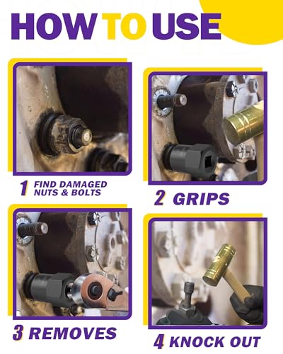 9PCS Bolt Extractor Kit Heavy Duty, 1/2" Drive Impact Lug Nut Remover Tool, Nut Extractor Set Large Size 17-27mm For Removing Stripped, Damaged, Rounded off and Rusted Nuts, Bolts, Studs - size: 9Pcs