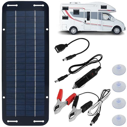 Solar Panel Kit - 12V Solar Trickle Charger, IP65 Portable Solar Powered Charger Kit with 4 Suction Cups, High-Efficiency Car Battery Charger Maintainer for Car RV Boat Motorcycle