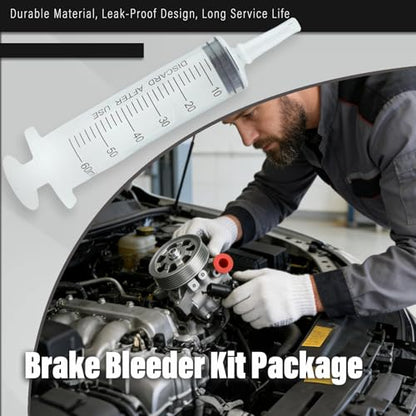 Brake Bleeder Kit Includes 1L Brake Bleeder Bottle, 2 Pcs Way Check Valve Tube Bleeding, 60ml Syringe, 19.69Inch Hose, Tool Kit for Hydraulic Brake System Bleeding on Cars and Motorbikes