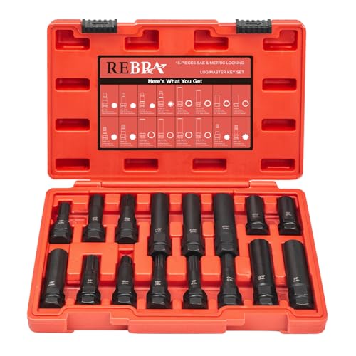 6 & 7 Spline Socket Set with Lock Key - Locking Lug Nut Removal Tool for Aftermarket Wheel Installation & Removal (16-Piece)