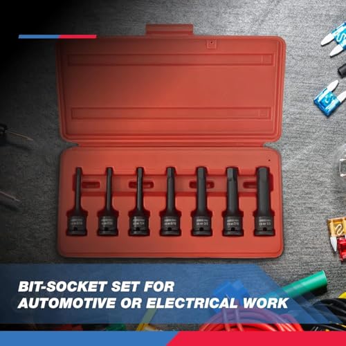 NEIKO 01131B 3/8-Inch-Drive Allen Socket Set, 3-Inch Length, 3/8-Inch Impact Hex-Bit Socket Set, SAE Hex Driver 3/16" to 1/2", CrMo Steel, Impact-Grade, 7-Piece Set - style: SAE