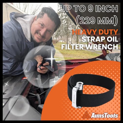 Heavy Duty Nylon Strap Oil Filter Wrench, Up to 9 Inch Universal | Strap Band, Tight Area Access, Secure Grip Texture, Engine Filter, Conduit and Fitting Removal, Cars Trucks SUVs RVs - size: Up to 9"(229mm) - Black