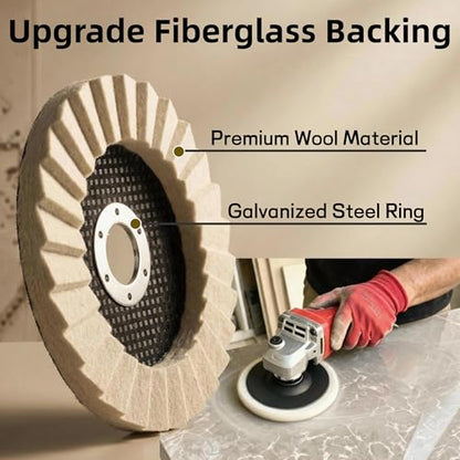 3-in-1 Wool Felt Flap Disc, Cotton Buffing Wheel & Polishing Compound Kit, 4-1/2" x 7/8" Arbor Wool Polishing Wheel for Angle Grinder, Metal Polishing Kit for Aluminum, Jewelry, etc