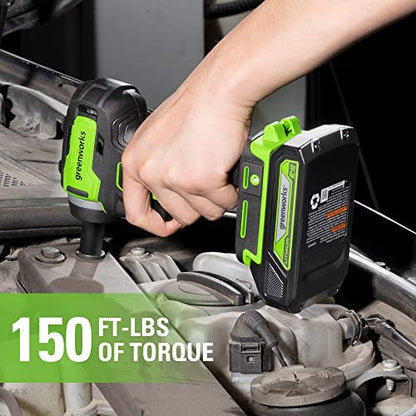 Greenworks 24V 3/8" Brushless Cordless Impact Wrench, 2.0Ah Battery and Compact Charger Included - size: 150 ft.-lbs., style: 2Ah Kit