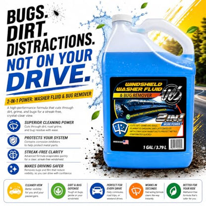 UCS Windshield Washer Fluid 2-in-1 Bug Remover – Ready to Use Formula – Streak-Free Cleaning – Removes Dirt & Road Grime – 1 Gallon (128 fl oz) Methanol-Free - color: Blue, size: 128 Fl Oz (Pack of 1)