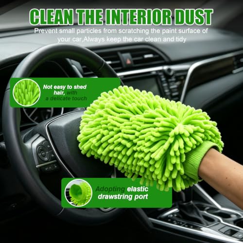 6PCS Microfiber Car Wash Mitt - Car Wash Gloves Kit with Microfiber Cleaning Cloth and Car Wash Sponge for Car Washing, Trucks, SUVs, Motorcycles Cleaning Detailing Polish - color: Greyish-green