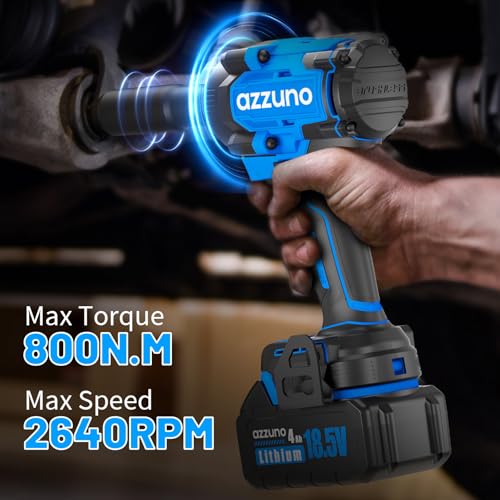 AZZUNO Impact Wrench, 1/2" Impact Gun,Power Impact Driver Torque 500N.m (369 Ft-lbs),20V Cordless Impact Wrench with 4.0Ah Battery,Charger, 25Pcs Bits & Sockets, Electric Impact Wrench for Home/Car