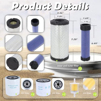 Maintenance Service Filter Kit 77700-03362 Compatible with Kubota BX22 BX23 BX24 BX25 BX2230 BX2350 BX2360 BX2370 Air Oil Fuel Filter Change Kit Replace# 12581-43012 HHK20-36990
