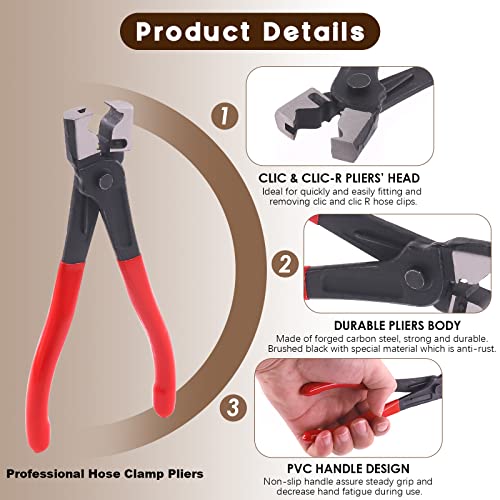 9Pcs Hose Clamp Pliers with CV Boot Clamp Kit, Small and Large Stainless Steel Universal Adjustable Drive Shaft CV Boot Crimp Clamp Clic-R Collar Pliers Automobile Repair Tools for Most Cars