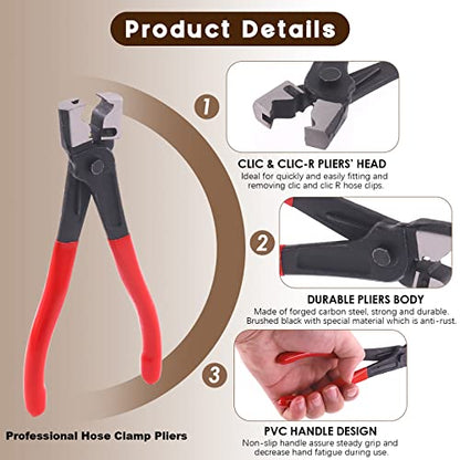 9Pcs Hose Clamp Pliers with CV Boot Clamp Kit, Small and Large Stainless Steel Universal Adjustable Drive Shaft CV Boot Crimp Clamp Clic-R Collar Pliers Automobile Repair Tools for Most Cars