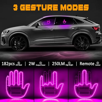 DIBMS Hand Gesture Light with Remote, Red LED Finger Funny Window Sign Light Accessories for Car Truck (Pink) - color: Pink