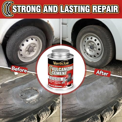 Chemical Vulcanizing Cement, Clear Tire Repair Glue, All Purpose Rubber Cement, Heavy Duty Tire Patch Kit with Brush Top Can for Car, Motorcycle, Bike, 17Oz - size: 17FL.Oz