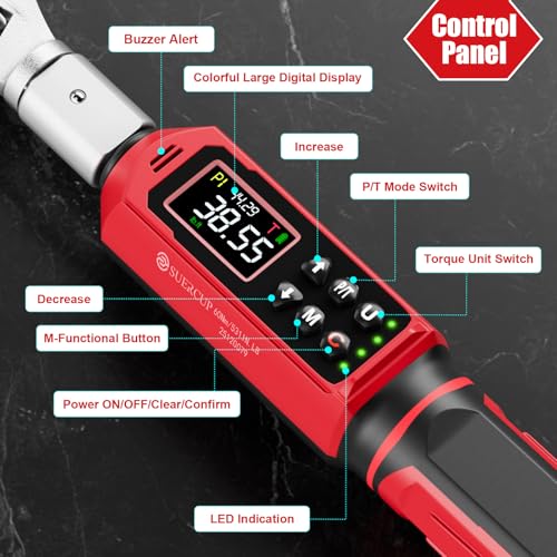 SUERCUP 9x12 mm Adjustable Digital Torque Wrench, 0.66-44.29Ft.Lb/0.9-60N.m | Interchangeable Open End Head 42mm Jaw & 3/8" Ratchet, Vibration/Buzzer/LED Alert, for Split AC, HVAC, Bike & Moto Repair - size: 0.66-44.29Ft.Lb/0.9-60N.m(9x12 mm)