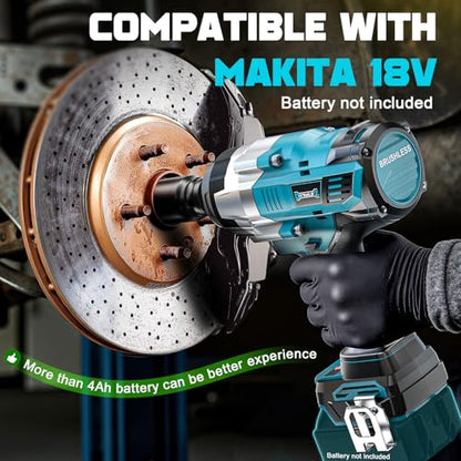 DIYtoolifz 3/4" Cordless Impact Wrench Compatible with Makita 18V Battery: 1850FT-LBS(2500N.m) High Torque Impact Driver, Auto-Stop Reverse, 4-Speed Heavy Duty Impact for Car/Truck/Mower(Bare Tool) - size: 3/4 inch, style: Compatible with Makita 18V Batte