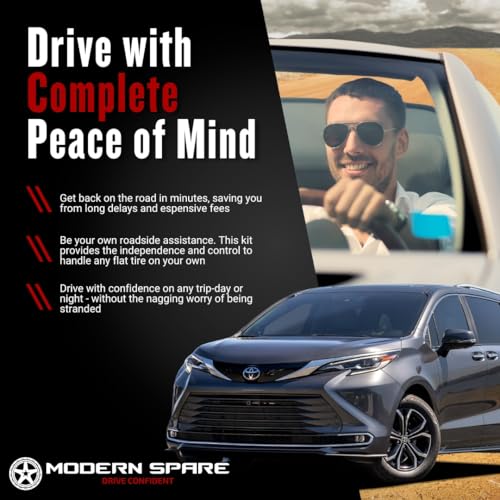 Modern Spare - Fits 2021-2026 Toyota Sienna - Complete Compact Spare Tire Kit With Carrying Case