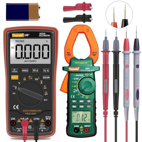 Auto Ranging Digital Multimeter TRMS 6000 with Battery Alligator Clips Test Leads AC/DC Voltage/Account,Voltage Alert, Amp/Ohm/Volt Multi Tester/Diode (Orange & 38B) - color: Orange & 38B