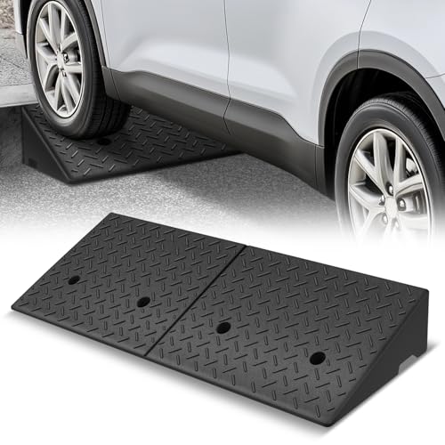 Auto Dynasty Rubber Curb Ramps, 5.9" Lift Height Curbside Driveway Ramp, 4410 LBS/2T Capacity Sidewalk Curb Ramp for Cars Trucks Bikes Motorcycles Wheelchairs (1 Pack) - size: 5.9" Rise